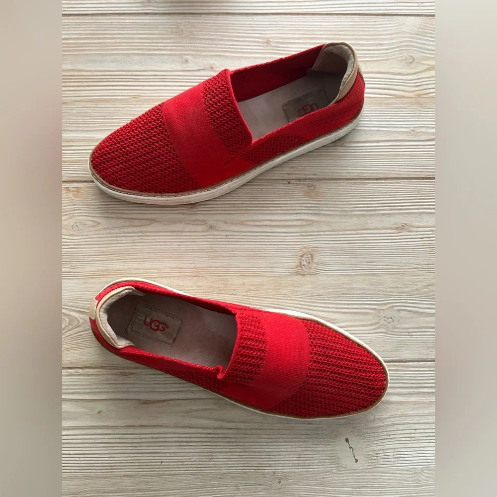 UGG Red Knit Slip-On Sneakers | Size 9.5| Casual Comfort Flats